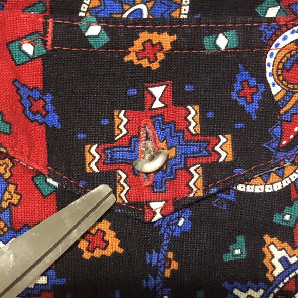 VTG Wrangler Western Shirt Men X-Long Tails M 16-33 Blue Paisley Rockabilly USA - Picture 7 of 14